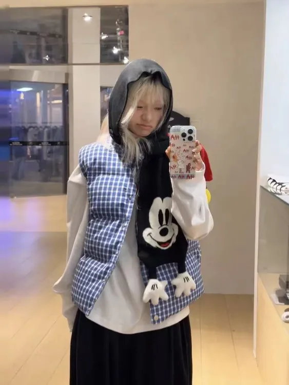 复古格子简约秋冬款格纹立领休闲保暖潮流格子马夹女冬季加厚百搭