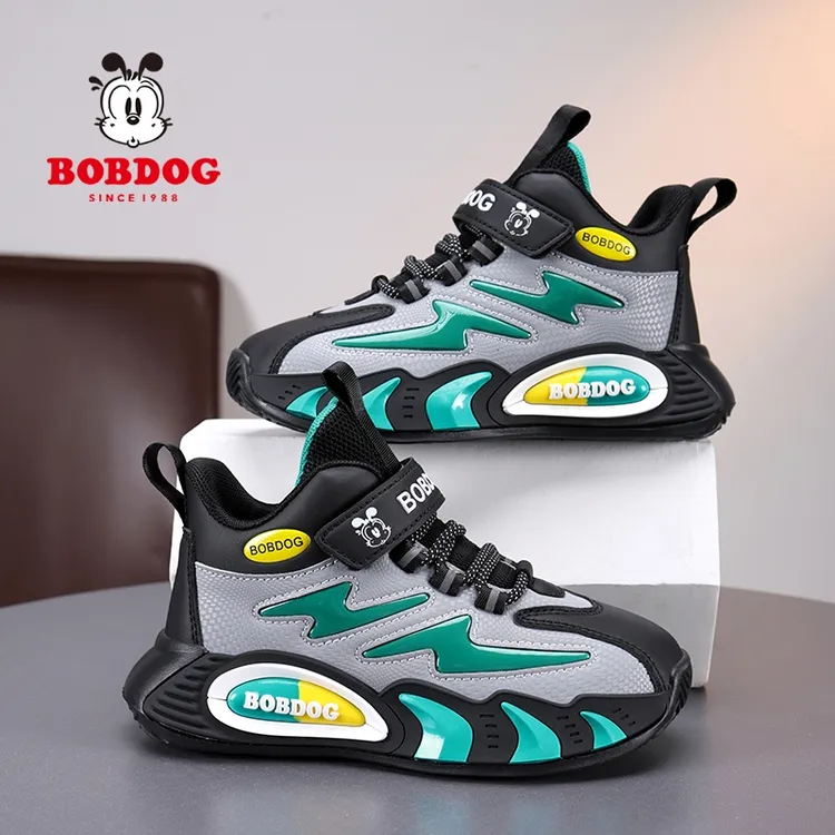 巴布豆童鞋男童运动鞋2025新款皮面防水儿童篮球鞋大童男孩跑步鞋