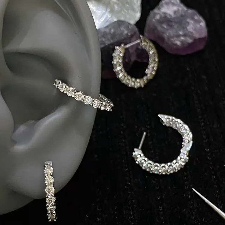 合金耳饰 【K029】双面满钻316L钛钢直针耳扣耳蜗扣杆长6粗0.8和1.2