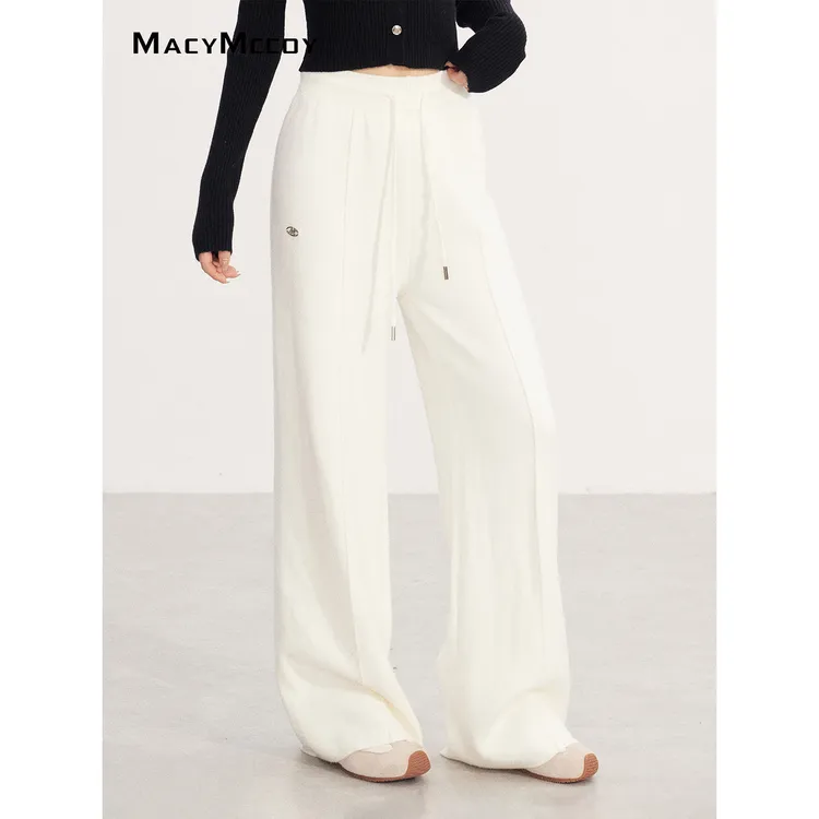 MacyMccoy加绒针织阔腿裤冬季基础款松紧腰软糯亲肤休闲百搭长裤