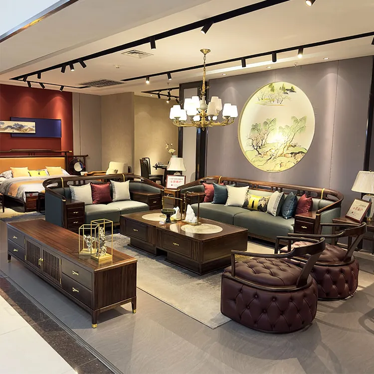 新中式实木沙发组合胡桃木简约现代禅意别墅高档大小户型客厅白蜡