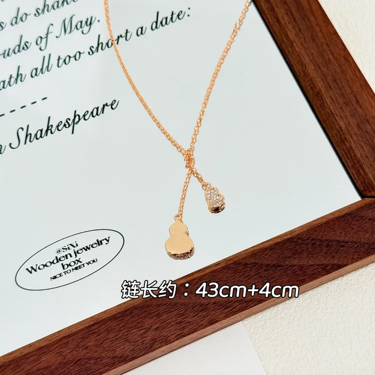 铜合金项链 XL-269新款轻奢小众满钻红色双葫芦流苏锁骨链