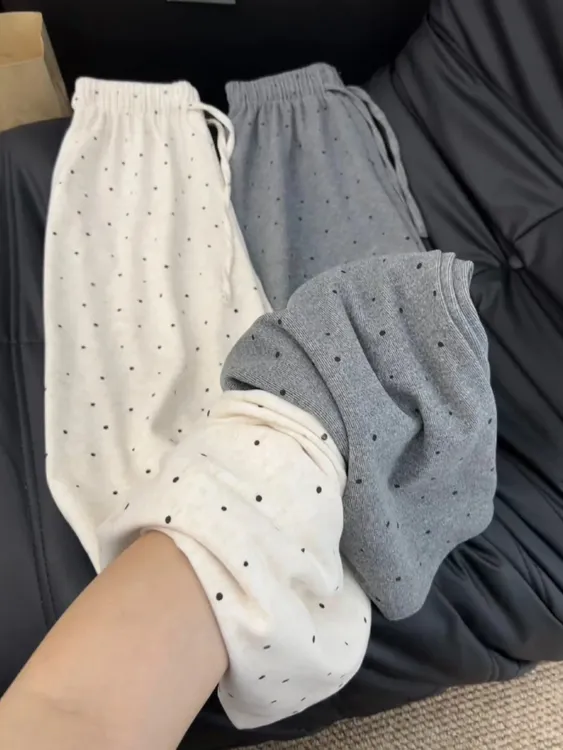 慵懒风波点糯米裤女大码早秋新款胖mm宽松显瘦垂感直筒阔腿休闲裤