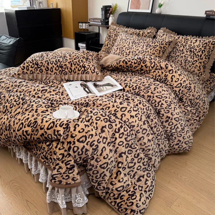 双面加绒加棉韩版牛奶绒床盖四件套绗缝双层单人加厚夹棉床上用品