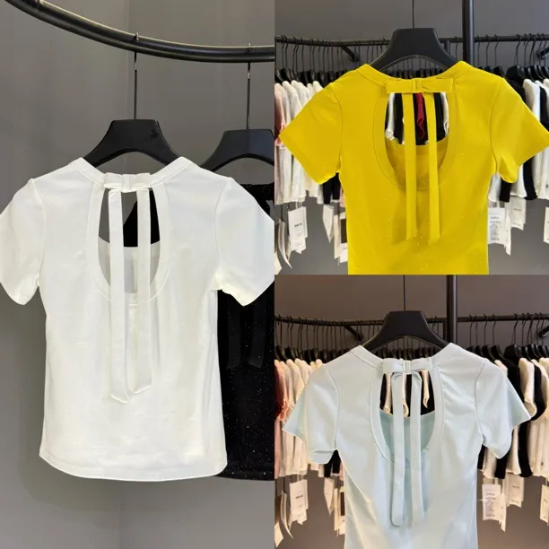 韩系纯欲风甜酷辣妹后背镂空修身显瘦时髦性感百搭短袖T恤143#