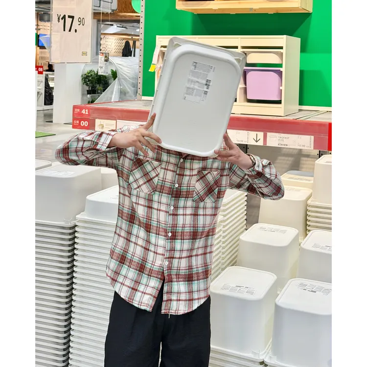 美式复古高级感cleanfit格子衬衫男长袖春秋季情侣格纹衬衣外套潮