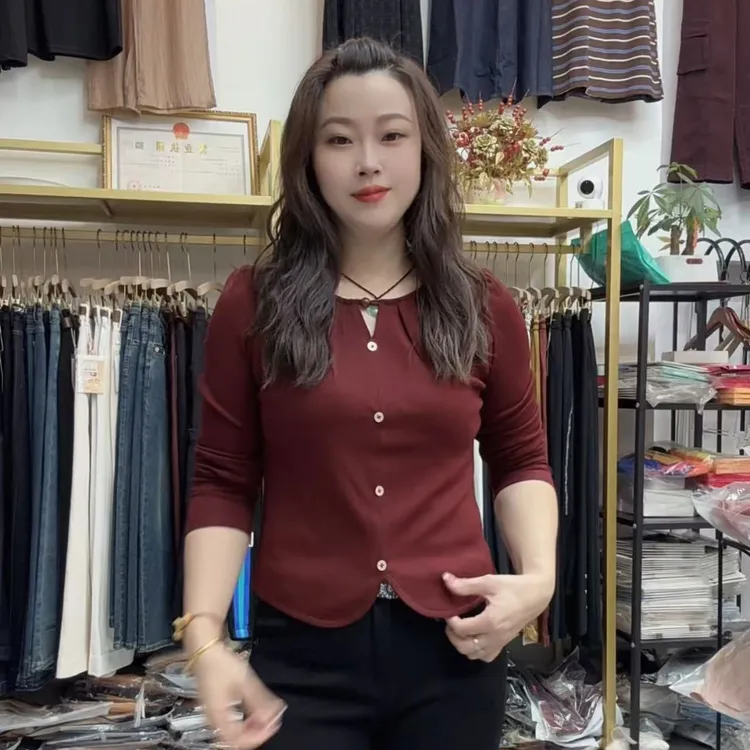 秋季圆领女士高品质修身型长袖T恤纯色宽松型8988