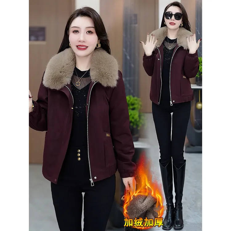 加绒加厚时尚短外套女冬季新款洋气显瘦保暖大毛领夹克休闲上衣潮