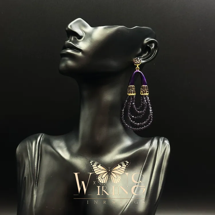 铜合金仿水晶耳饰 王大嘴原创 “紫色晶晶”宫廷风紫色U型耳钉A804