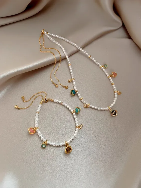 铜合金项链 彩色锆石多巴胺珠珠项链女夏2025新款爆款轻奢锁骨链