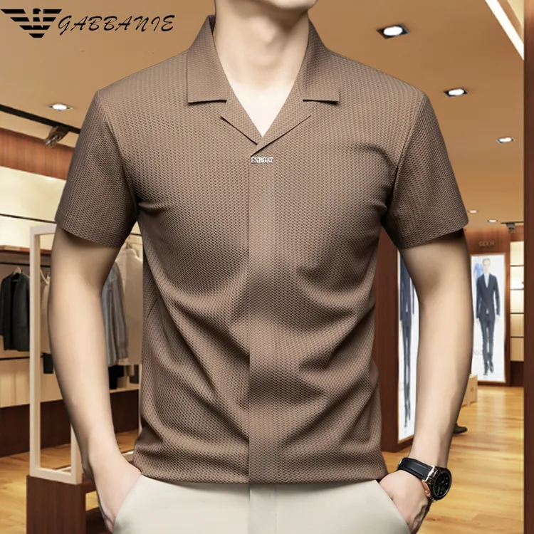 GABBANIE品牌男士夏季短袖T恤商务休闲薄款冰丝潮流速干翻领t恤衫