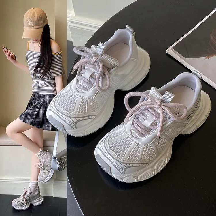 增高网面大头老爹鞋女夏季薄款2025新款松糕厚底休闲运动跑步鞋子