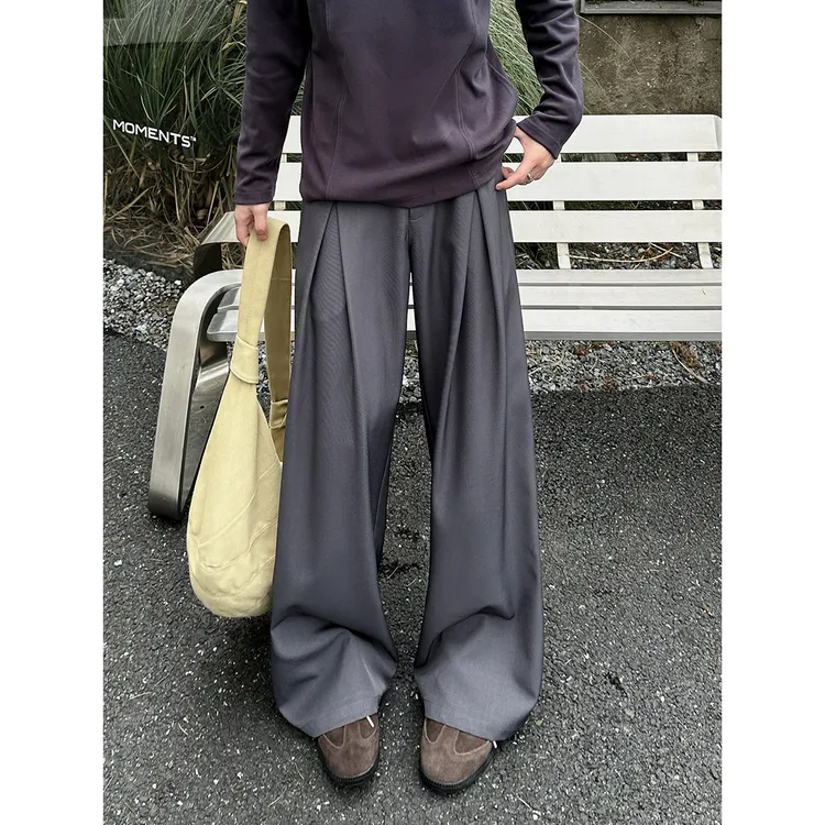 York Zoom秋冬褶皱西裤加绒休闲裤男款裤子cleanfit长裤潮流宽松