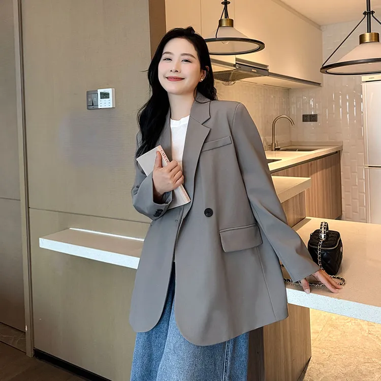 高级感灰色西装外套女2025春秋新款韩版一粒扣小个子宽松休闲西服