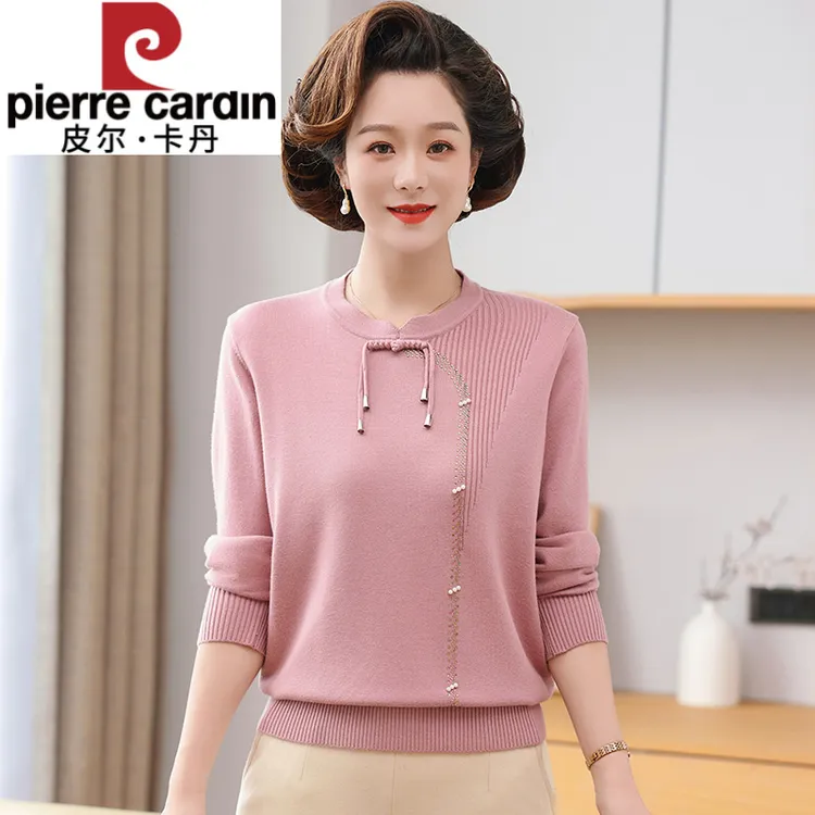皮尔卡丹50岁妈妈春装新款打底衫洋气上衣服中老年春秋宽松减龄针