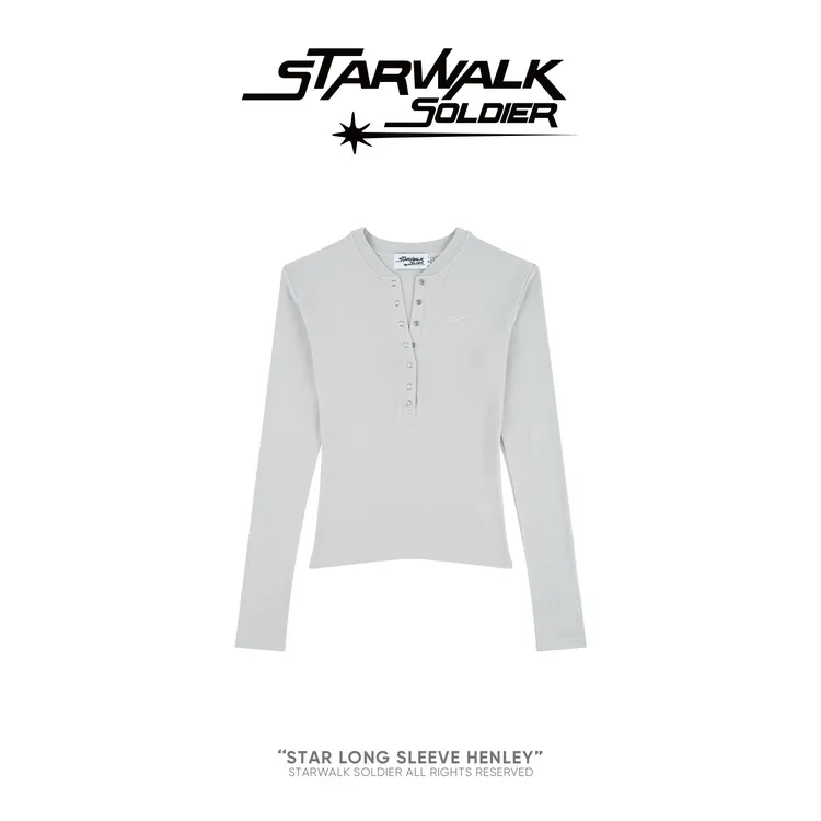 STARWALK SOLDIER 纽扣亨利领打底衫简约长袖T恤修身显瘦内搭上衣