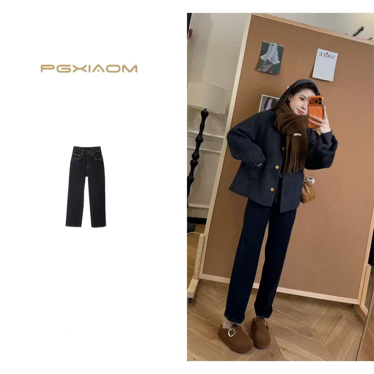  【PGXIAOM】润秀定制蓝色加绒九分烟管裤(微弹)KZ10678（xs裤脚围36