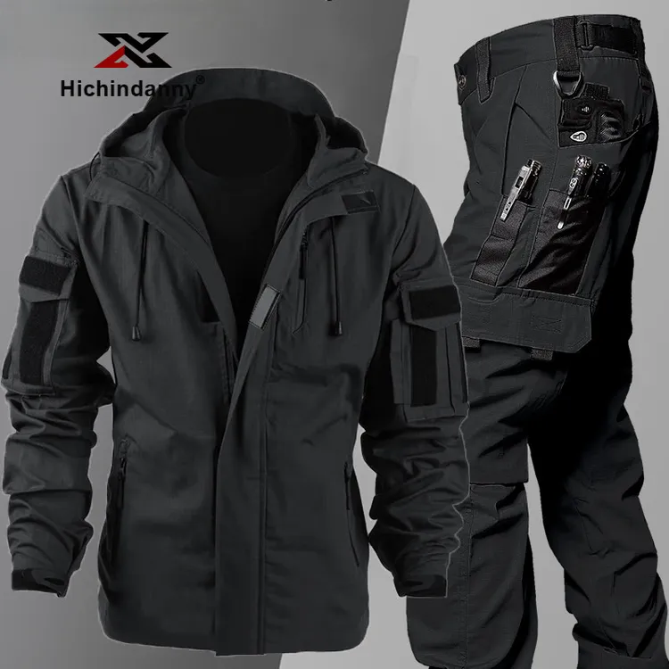 HICHIN户外冲锋衣套装男士春秋季防风防水连帽外套耐磨工装夹克