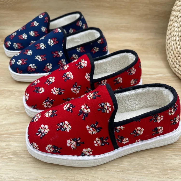 新款中老年女老北京加绒舒适保暖棉鞋eva防滑软底一脚蹬二棉布鞋