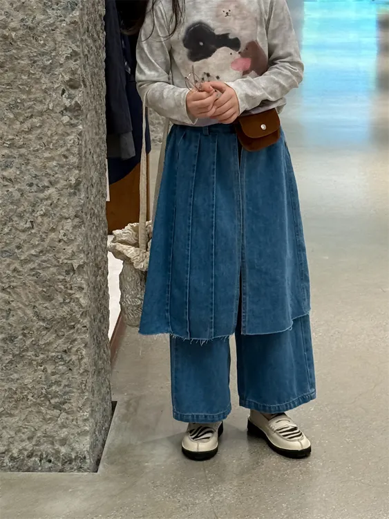 女童阔腿牛仔裤秋装2025新款洋气时髦中大童女孩6-12岁潮款高级感