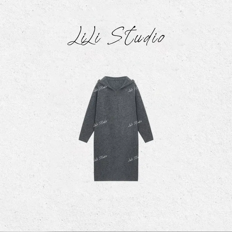 PCNY丨不理理「简调帽语」慵懒风舒适简约连帽中长款针织连衣裙女