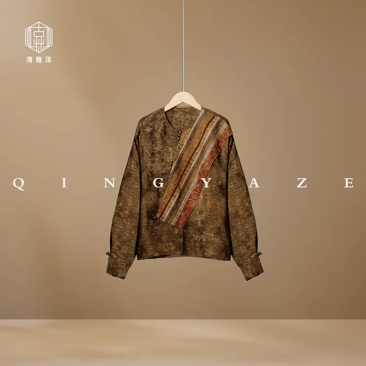 檀道！人丝植物染新中式重工刺绣上衣！GZ5592