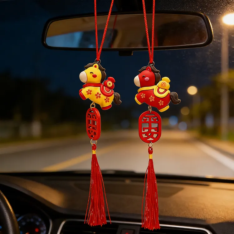 马年新款汽车挂件一路平安车内后视镜挂饰创意卡通吊坠吊饰装饰品