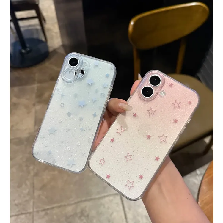 BANCA晕染渐变星星适用iPhone16/15pro透明闪粉苹果14手机壳12/11