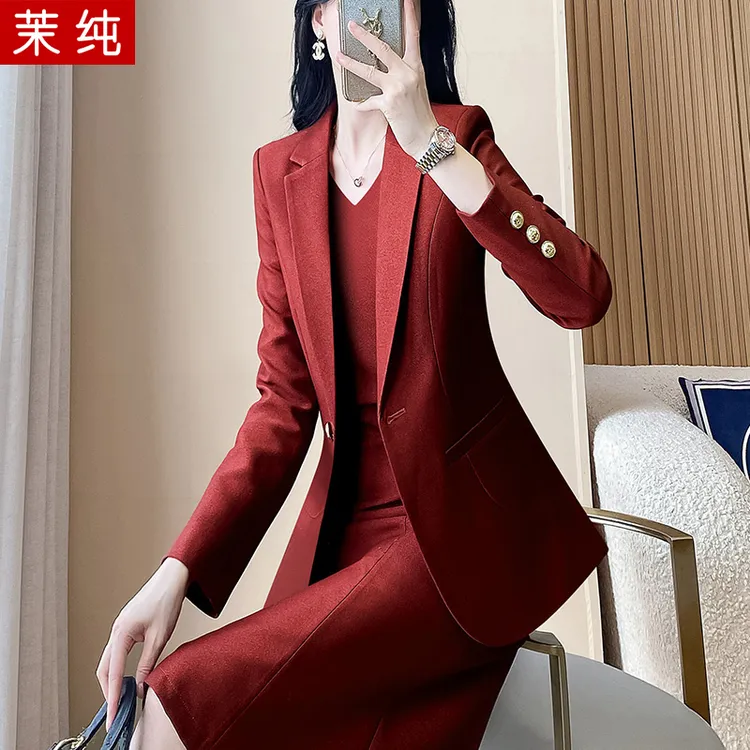 时尚洋气女2025新款砖红色西装高级感气质穿搭一整套高级感洋气裙