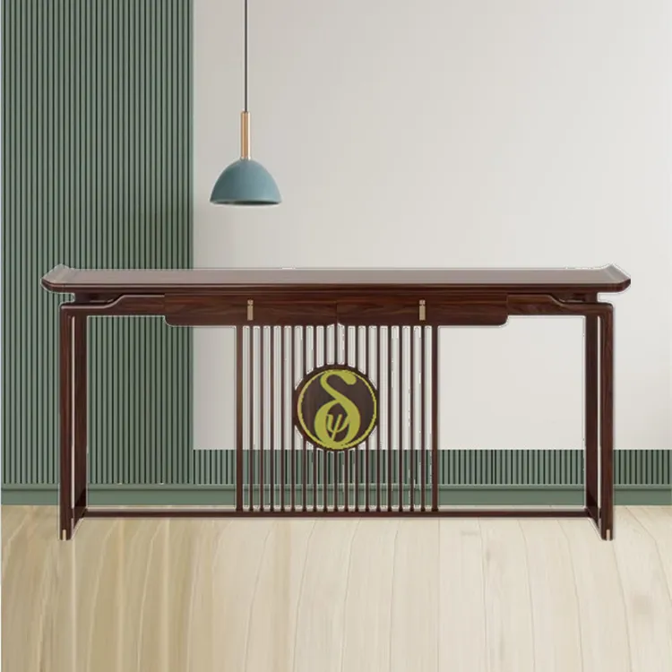 新中式乌金木玄关桌入户门厅靠墙玄关台条案佛台供桌子实木玄关柜