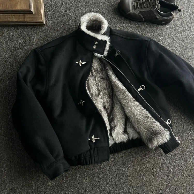 KREATE暗裔雕飞机扣哈灵顿pu皮衣座山雕外套男款冬季保暖棉服夹克