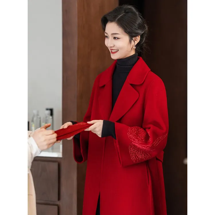 妈妈婚宴礼服2025时尚洋气高端无双面羊毛大衣喜婆婆装结婚气质冬