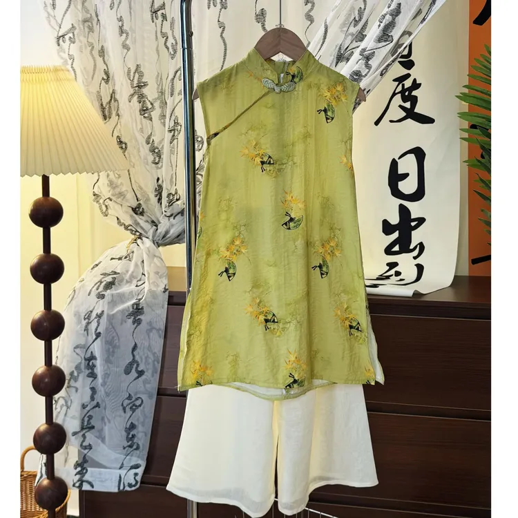 【现货】女童夏季新款国风旗袍裙女宝宝新中式连衣裙裤子两件套