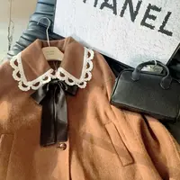 丨秋冬新款咖色韩版时尚百搭翻领蝴蝶结长袖针织衫 5387