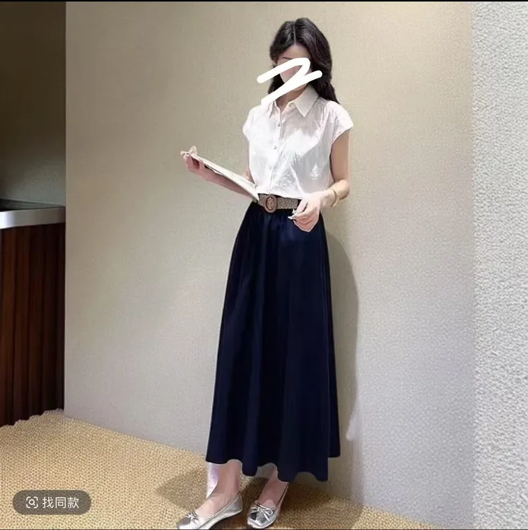 【小个子定制】小个子夏季气质套装飞袖衬衫搭配半身裙+腰带#1252