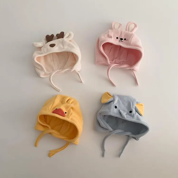 婴儿帽子纯棉宝宝护耳春秋季春秋新生儿系带超萌胎帽男女可爱包头