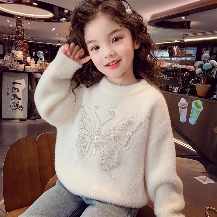 公主风女长袖水貂绒法式厚款毛衣针织衫不起球纯色卡通动漫圆领
