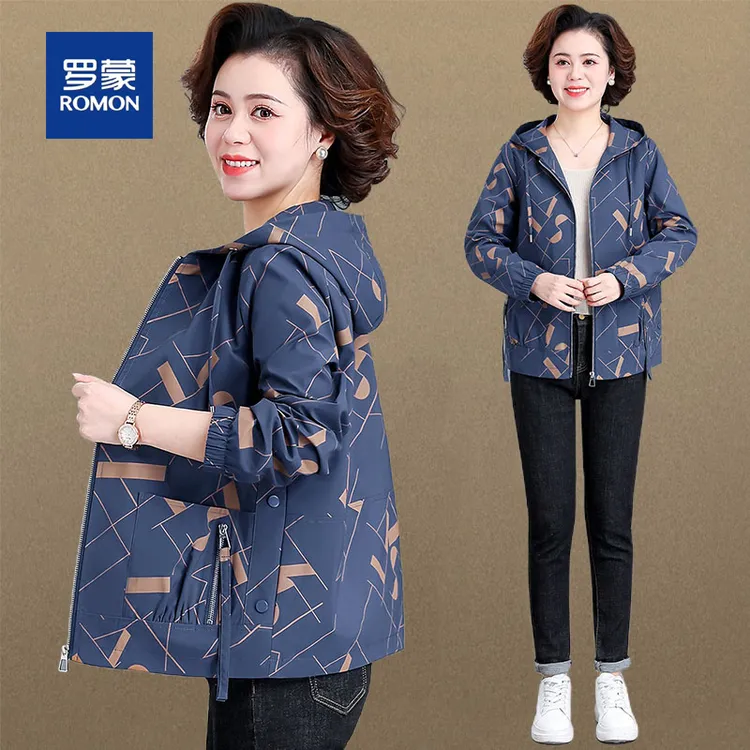 罗蒙40岁50中年妈妈秋装外套大码短款风衣中老年人女春秋夹克上衣