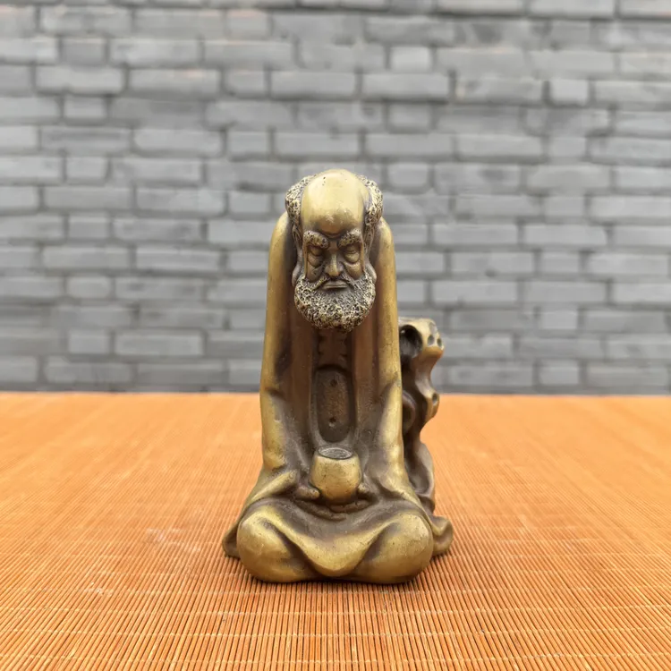 达摩坐禅铜质摆件禅意悠远茶道熏香炉装饰尺寸：长10宽8高13cm