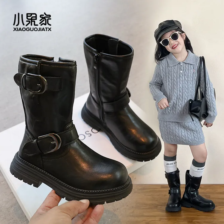 女童靴子2025新款秋冬儿童马丁靴小女孩长筒靴加绒长靴西部牛仔靴