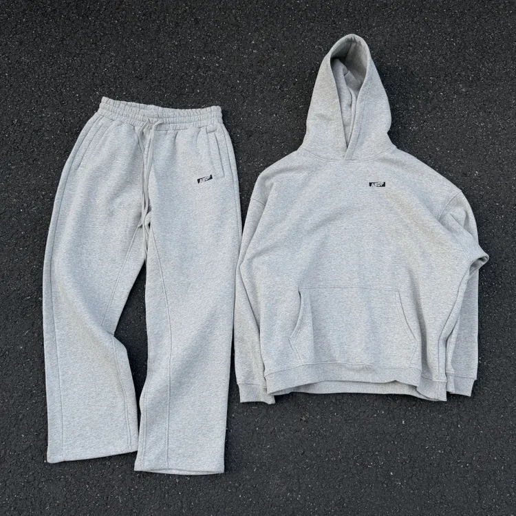 ABDP美式加绒套装休闲运动宽松街头套头连帽直筒纯色情侣卫衣卫裤