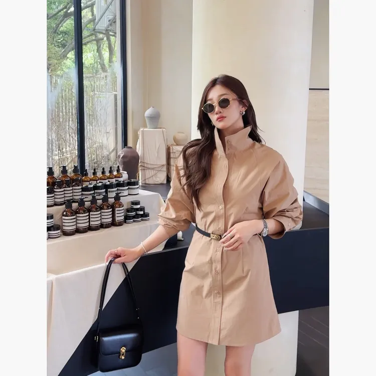 祝喜喜【秋风意境】秋季复古风轻奢立领风衣时尚宽松型中长款长袖