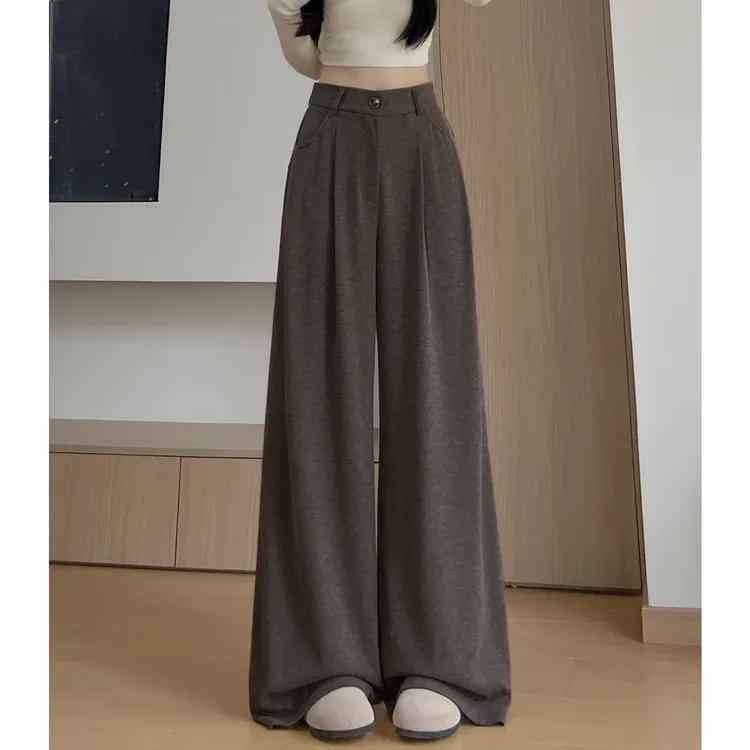 咖色糯米西装裤女秋季2025新款直筒高腰宽松显瘦垂感阔腿休闲裤子