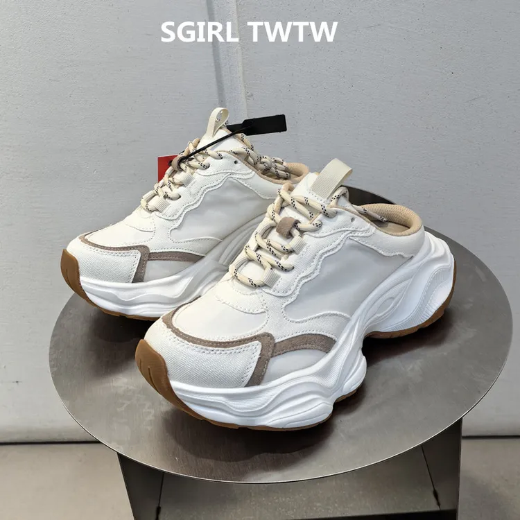 SGIRL TWTW2025年春夏新款真皮拼布厚底老爹款包头半拖鞋凉拖女鞋