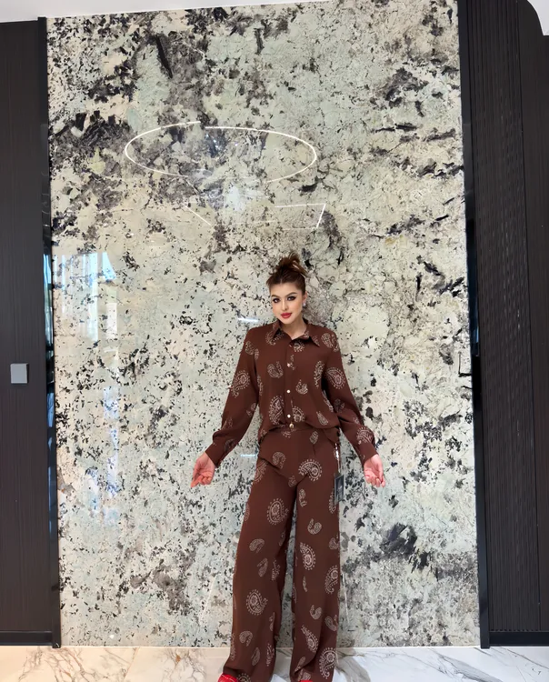 时尚气质法式慵懒风秋新款长袖秋冬碎花休闲长裤上衣套装秋季复古