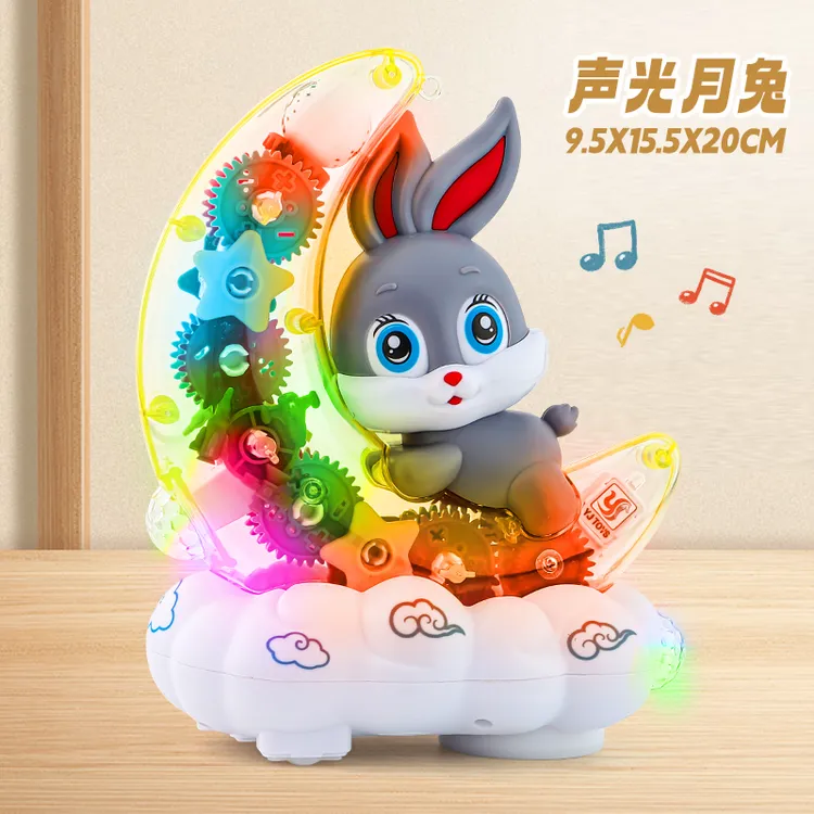 新款电动万向灯光齿轮月亮兔自动躲避障碍物透明炫彩音乐玩具车男