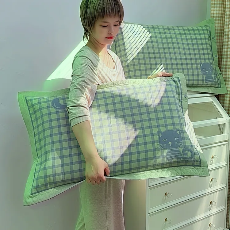 纯棉纱布按扣枕套一对装加大加厚枕头套家用成人透气吸汗枕芯套