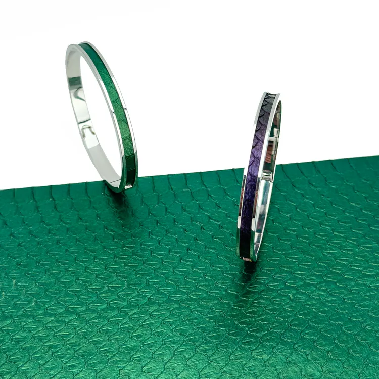 钛钢手镯 原创真蛇皮手镯镶皮手镯蛇皮手环情侣闺蜜朋友礼物