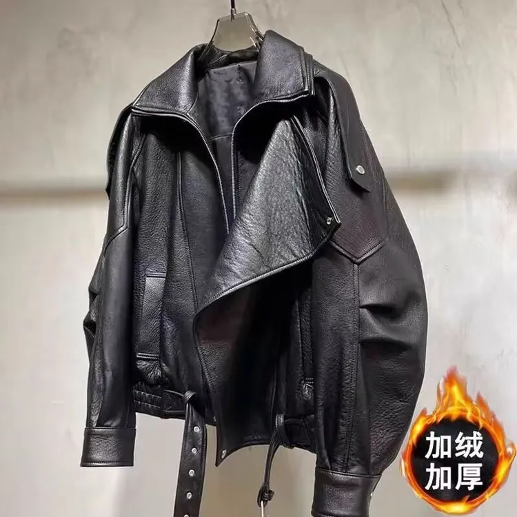 师嫣千金风上衣短款西装领厚款皮衣加绒宽松型冬季