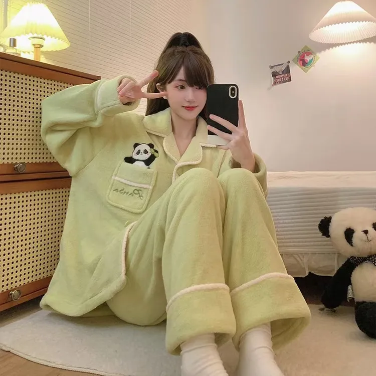 2025年新款网红款时尚睡衣家居服套装加绒加厚保暖大码韩版冬天